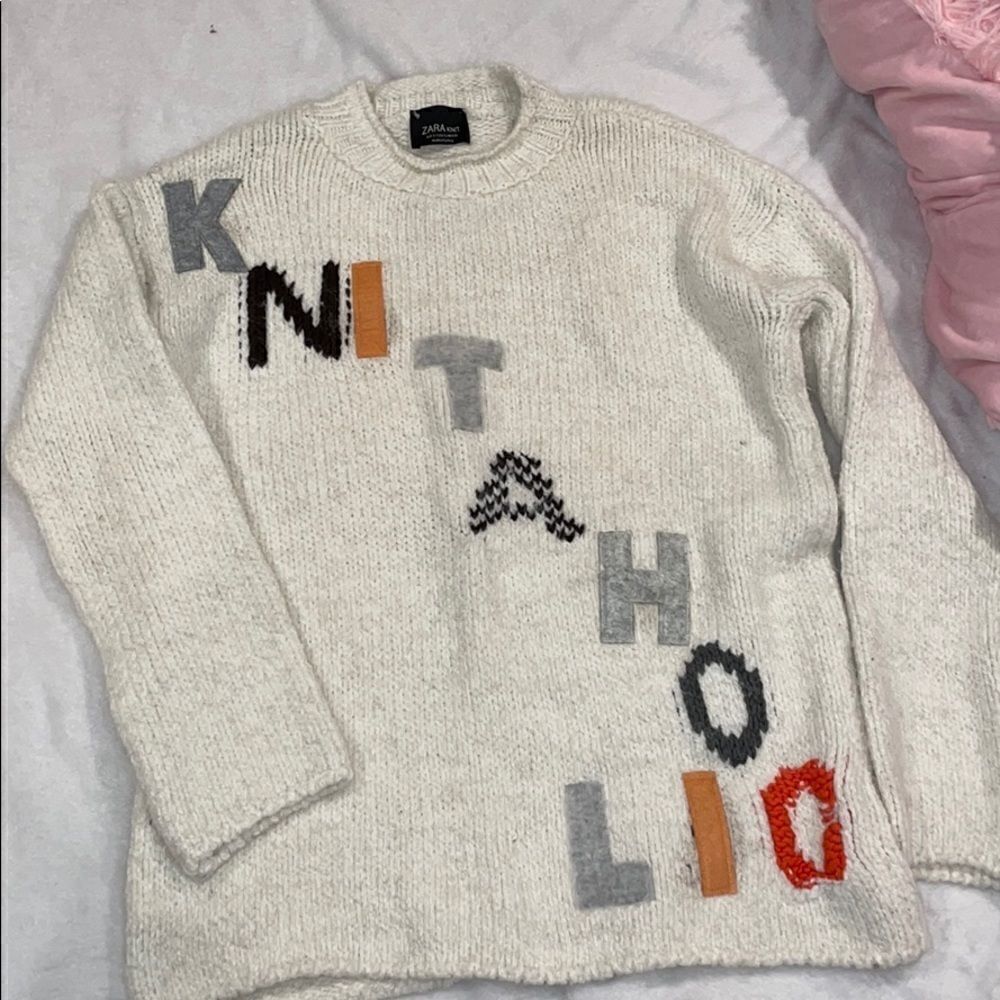 Cream Zara KNIT sweater very thick size S